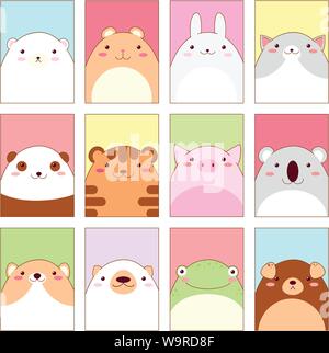 Banner, Hintergrund, Flyer, Plakat in kawaii Stil mit niedlichen tieren. Plakat für Scrapbooking. Vector template Karte für die Begrüßung, Dekoration, congratu Stock Vektor