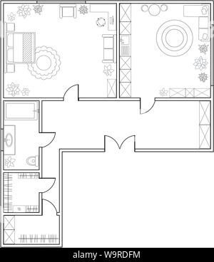 Abstract vector Plan der Apartment mit 1 Schlafzimmer. EPS8 Stock Vektor