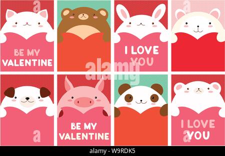 My Valentine. Valentinstag Banner, Hintergrund, Flyer, Plakat mit niedlichen tieren. Urlaub Poster für Scrapbooking. Vector template Karte für Grüße Stock Vektor