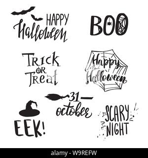 Satz von Halloween Phrasen und Symbole. Stock Vektor