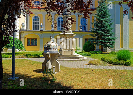 Kirche, Jézus Szíve Templom, Königskrone, Dreifaltigkeitssäule Stockfoto