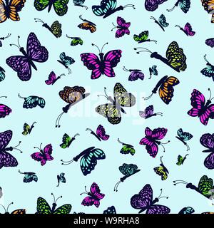 Hand bunten Schmetterling auf einem hellblauen Hintergrund Stock Vektor