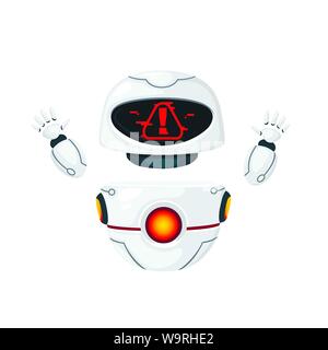 Niedlich, weißes, modernes levitierten Roboter erhobenen Händen und mit alert Gesicht flach Vector Illustration auf weißem Hintergrund Stock Vektor