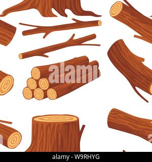 Nahtlose Muster mit Rundholz für die Holzindustrie mit Trunks stumpf und Planken flachbild Vector Illustration auf weißem Hintergrund Stock Vektor