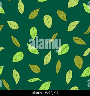 Hand grüne Blätter nahtlose Muster gezeichnet. Herbst Hintergrund. Vector Illustration Stock Vektor
