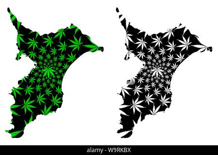 Präfektur Chiba (administrative divisions von Japan, Präfekturen Japans) Karte ist Cannabis blatt grün und schwarz gestaltet, Chiba Karte aus Marihuana Stock Vektor