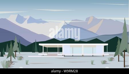 Weißes, modernes Haus in Snowy Mountains, Vektor Stock Vektor