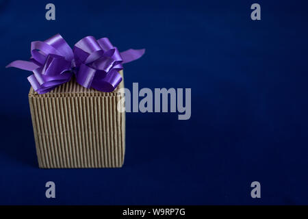 Geschenk Karton mit Schleife blau hintergrund aus Velvet fabric Factory Stockfoto
