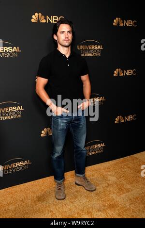 West Hollywood, CA. 13 Aug, 2019. Milo Ventimiglia in der Ankunftshalle für NBC und Universal Emmy Nominee Feier, Tesse Restaurant, West Hollywood, CA August 13, 2019. Credit: Priscilla Grant/Everett Collection/Alamy leben Nachrichten Stockfoto