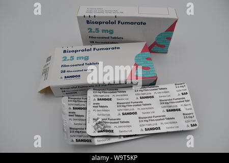 Bisoprolol wird verwendet, um hohen Blutdruck zu behandeln, um zu helfen, Schlaganfälle und Herzinfarkte verhindern. Es gehört zu einer Klasse von Medikamenten wie Beta Blockers bekannt. Stockfoto