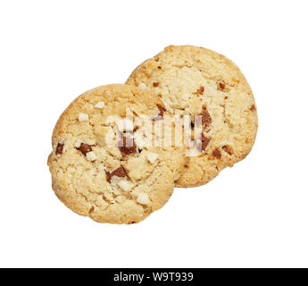 Die Chocolate Chip Cookies und Macadamia auf weißem Hintergrund Stockfoto