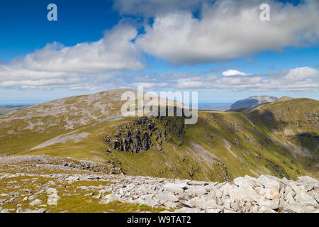 Mit Blick auf den Gipfel des Corbett Meallan Liath Bottighofen Mhic Dhughaill, Sutherland, Schottland Stockfoto