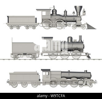 Lokomotive auf Weiß isoliert. 3D-Rendering Stockfoto
