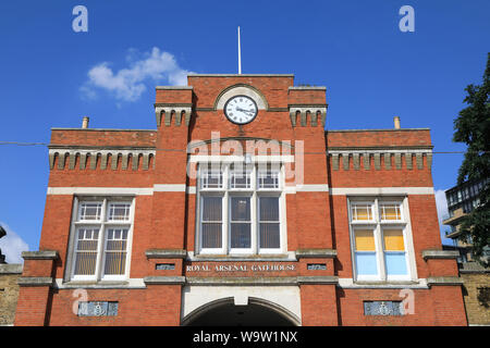 Der historischen Royal Arsenal Torhaus, in Woolwich, in SE London, Großbritannien Stockfoto