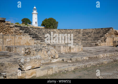 Das Odeon und Leuchtturm in Kato Pafos Archäologischen Park, Paphos, Zypern Stockfoto