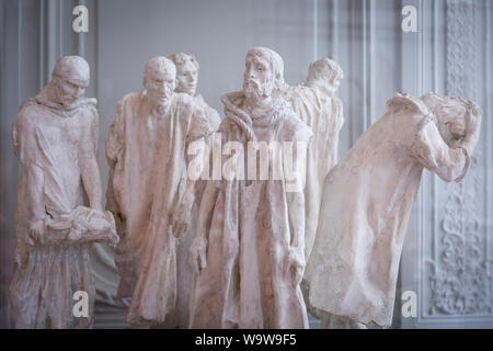 Bürger von Calais (Les Bourgeois de Calais), Skulptur von Auguste Rodin auf Anzeige im Hotel Biron, Musée Rodin, Paris, Frankreich Stockfoto