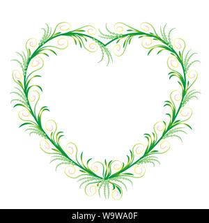 Zarte, filigrane heart frame. Romantisch, elegant, feminin, floralen grüne Herz Ornament mit anmutigen und sylphlike Spirale gedeiht. Stockfoto