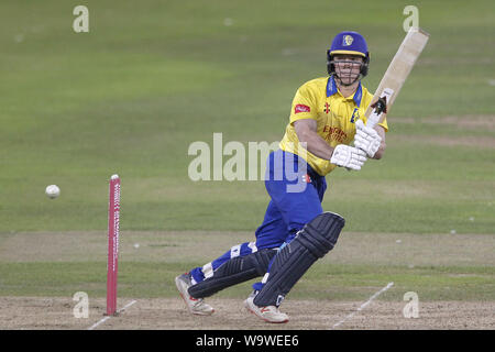 CHESTER LE STREET, AUG 15TH-Durham Liam Trevaskis batting während der Vitalität T20 Blast Match zwischen Durham und Worcestershire Rapids im Emirates Riverside, Chester Le Street am Donnerstag, 15. August 2019. (Credit: Mark Fletcher | MI Nachrichten) Credit: MI Nachrichten & Sport/Alamy leben Nachrichten Stockfoto