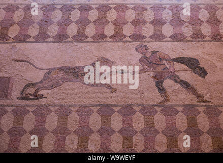 Jäger und Leopard Mosaiken im Haus des Dionysos, Paphos Archäologischen Park, Kato Pafos, Zypern Stockfoto