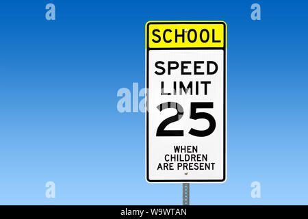 Schule Tempo 25 Schild Stockfoto