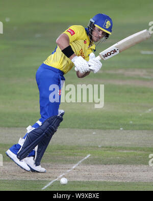 CHESTER LE STREET, AUG 15 TH D'Arcy Kurz von Durham batting während der Vitalität T20 Blast Match zwischen Durham und Worcestershire Rapids im Emirates Riverside, Chester Le Street am Donnerstag, 15. August 2019. (Credit: Mark Fletcher | MI Nachrichten) Credit: MI Nachrichten & Sport/Alamy leben Nachrichten Stockfoto