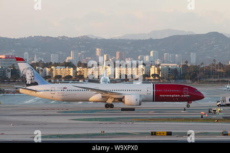 Das norwegische Flugzeug ASA Boeing 787 zeigte auf dem Los Angeles International Airport, LAX. Stockfoto