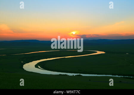 Sino-russischen Grenze erguna Fluss Sonnenuntergang Stockfoto