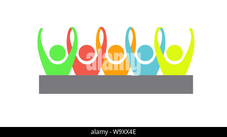 Junge Menschen, die ihre Hände zusammen. Freunde mit Stack von Händen, Einheit und Teamarbeit, Ansicht von oben. Stockfoto