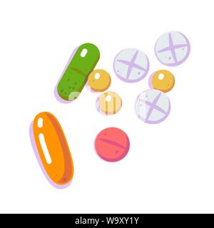 Verschiedene vektor Pillen und Tabletten auf weißem Hintergrund. Antibiotikum, antidepressed Pillen. Stock Vektor