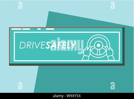 Sicher fahren mit Händen am Lenkrad auf grünem Hintergrund, farbenfrohen Design Vector Illustration Stock Vektor