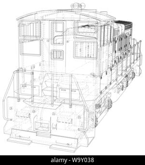 Lokomotive Maschine technische wire-frame. EPS 10-Format. Vektor erstellt von 3d Stock Vektor