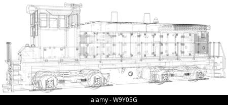 Lokomotive, Zug. EPS 10-Format. Wire-Frame Vector erstellt von 3d Stock Vektor