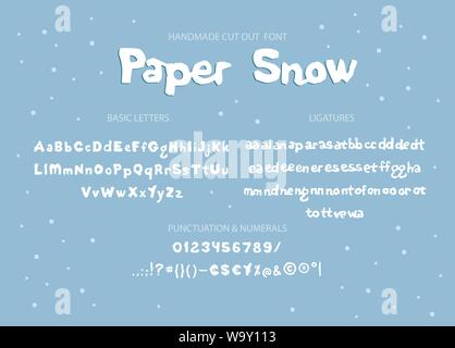 Handgefertigte font, Alphabet und Symbole, Papier Handwerk Design, schneiden Sie mit einer Schere aus Papier. Vector Illustration der lateinischen Buchstaben mit handgefertigten Textur. Stock Vektor