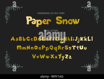 Handgefertigte font, Alphabet und Symbole, Papier Handwerk Design, schneiden Sie mit einer Schere aus Papier. Vector Illustration von Golden lateinische Buchstaben. Stock Vektor