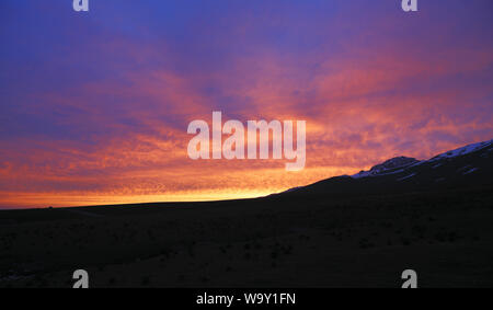 Die rosige Wolken über dem Grasland Stockfoto