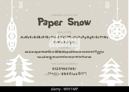 Handgefertigte font, Alphabet und Symbole, Papier Handwerk Design, schneiden Sie mit einer Schere aus Papier. Vector Illustration der lateinischen Buchstaben mit handgefertigten Textur. Stock Vektor