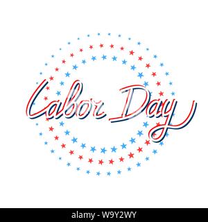 USA Tag der Arbeit Grußkarte mit Sterne in United States National Flagge Farben und hand Schrift Text. Vector Illustration Stock Vektor