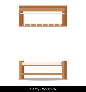 Möbel für gemütliches Heim Eingangsbereich Innenraum Holz- Kleider Kleiderbügel, weiche Schuh Bank. Stock Vektor