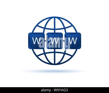 Symbol für WWW. World Wide Web. Website Symbol. Computer Tasten auf der Tastatur. Globus mit Text www. Internet Web site Konzept. Vector Illustration eps 10. Stock Vektor