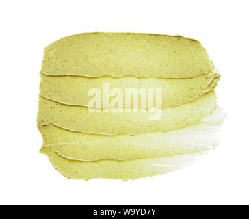 Textur und Anschläge einer Hellgrün organische Maske für Gesicht oder Körper Creme auf weißem Hintergrund Stockfoto