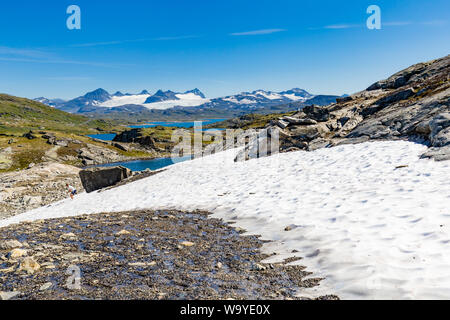 Panoramablick entlang der malerischen Route Sognefjellet zwischen Skjolden und Lorn in Sogn und Fjordane in Fjordnorwegen. Stockfoto