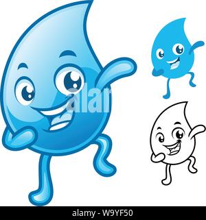 Gerne Wasser Tropfen Cartoon Character Design, einschließlich Flachbild und Line Art Designs, Vector Illustration, die in isolierten weißen Hintergrund. Stock Vektor