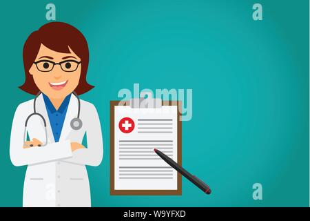 Arzt beruf Charakter health care mit notepad Halter. Vector Illustration. Stock Vektor