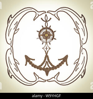 Delphine Leuchtturm Kompass Lenkrad und von Tauwerk Anker Stockfoto