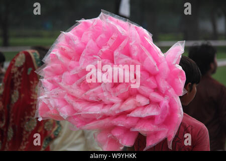 Rückansicht eines Hawkers, der Zuckerwatte verkauft, Indien Stockfoto