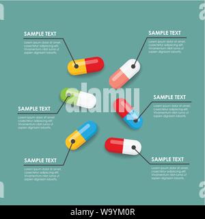 Pillen Icons in verschiedenen Farben. Infografik, Vector Illustration Stock Vektor