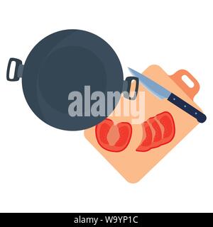 Topf Tomate knnife Vorstand Vorbereitung kochen Vector Illustration Stock Vektor