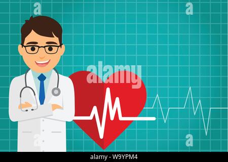 Arzt beruf Charakter Gesundheit Pflege mit Herz. Vector Illustration Stock Vektor