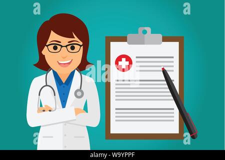 Arzt beruf Charakter health care mit notepad Halter. Vector Illustration. Stock Vektor