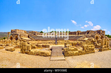 Reste der römischen Theater von Baelo Claudia archäologische Stätte. Tarifa, Cadiz. Andalusien, Spanien. Stockfoto
